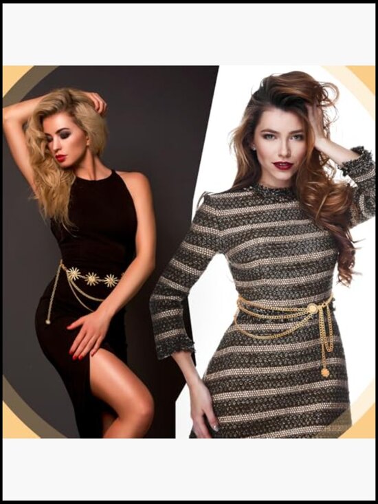 Gold Plated Metal Adjustable Layered Waist Chain Belt Set main image 6